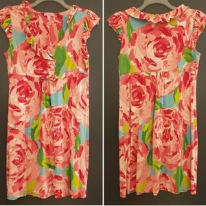 Lilly Pulitzer Pink Roses Stretch Ruffle Dress - Large